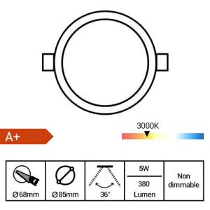 Spot LED encastrable 85mm GU10 230V 3x5W 380lm 2700K alu brossé - fiche technique