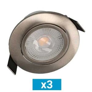 Lot de 3 spots LED encastrables 85mm GU10 230V 3x5W 380lm 4000K acier