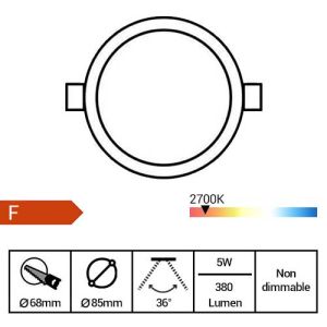 Spot LED encastrable GU10 230V 5W 380lm 2700K 85mm noir - fiche technique