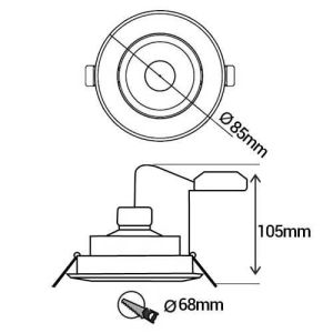 Dimensions spots LED encastrables 85mm GU10 230V 3x5W 380lm 2700K noir