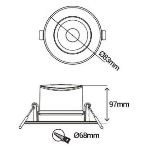 Dimensions spots LED encastrables et orientables 83mm GU10 230V 5x5W 380lm 2700K blanc