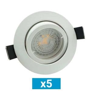 Lot de 5 spots LED encastrables et orientables 83mm GU10 230V 5x5W 380lm 2700K blanc