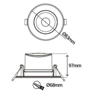 Dimensions spots LED encastrables et orientables 83mm GU10 230V 5x5W 380lm 4000K blanc