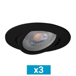 Lot de 3 spots LED encastrables et orientables 83mm GU10 230V 3x5W 380lm 2700K noir