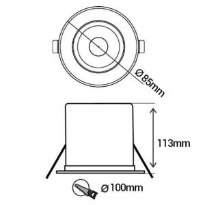 Lot de 3 spots LED BBC encastrables et orientables 90mm GU10 230V 3x5W 380lm 2700K blanc - dimensions