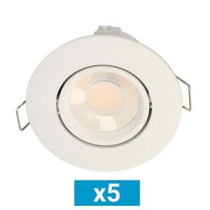 Lot de 5 spots LED BBC encastrables et orientables 90mm GU10 230V 3x5W 600lm CCT blanc