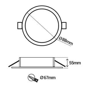 Support de spot rond fixe 88mm avec douille GU10 automatique blanc - schéma avec dimensions