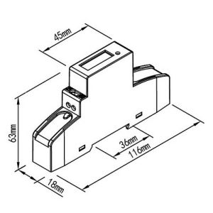 Compteur d'énergie wifi 100A monophasé TC Polier - schéma avec dimensions