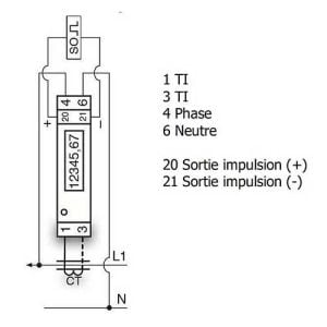 Compteur d'énergie wifi 100A monophasé TC Polier - schéma