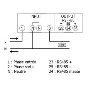 Compteur d'énergie 100A monophasé certifié MID Modbus POLIER - schéma branchement