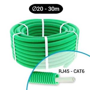 Gaine électrique verte ICTA pré filée CAT6 250MHz FTP 4P D20 Qofil - Couronne de 30m