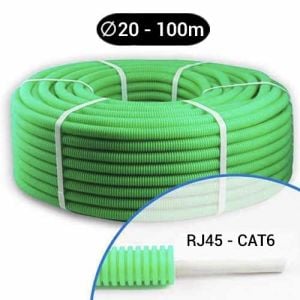 Gaine verte pré filée FTP 4P CAT6 250MHz D20 - Couronne de 100m