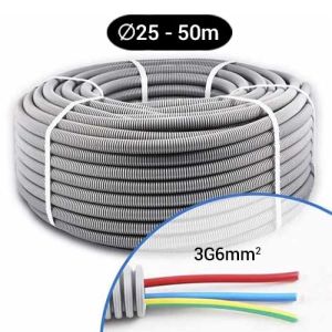 Gaine électrique grise ICTA pré filée 3G6 D25 R/B/VJ - Couronne de 50m