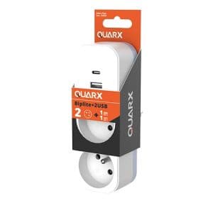 QUARX Multiprise murale Biplite 2 prises 2P+T 16A blanc avec prise USB A et C - packaging