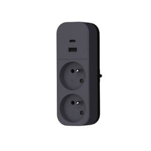 QUARX Multiprise murale Biplite 2 prises 2P+T 16A anthracite avec prise USB A et C