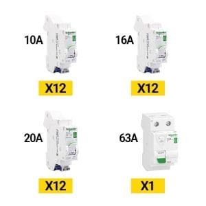 SCHNEIDER Resi9 XE auto 3 X 12 Disjoncteurs Ph+N de 10A - 16A - 20A + 1 Interrupteur différentiel 63A 30mA AC