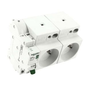 SCHNEIDER Resi9 XE Double Prise modulaire 2P+T combinée 16A auto 6 modules - vue de dessus