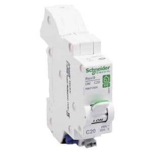 vue de haut SCHNEIDER Resi9 XE Disjoncteur 20A auto Ph+N courbe C 3kA 230V - R9EFC620