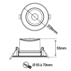 Dimensions LED encastrable SOLUM 6W