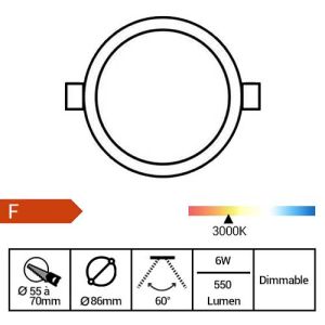 Spot LED BBC encastrable dimmable SOLUM 6W 3000K - fiche technique