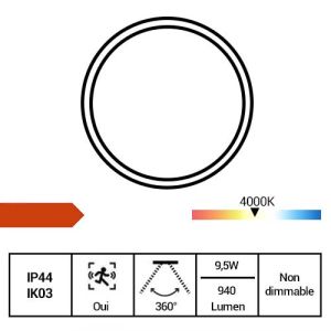 STEINEL Hublot intérieur et extérieur LED RS 16 LED à détection 230V 9,5W 940lm 4000°K blanc - fiche technique