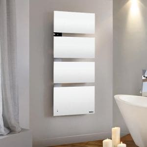 THERMOR Symphonik Sèche-serviettes électrique connecté blanc granit/alu avec soufflerie 1750W mât à gauche - 492611