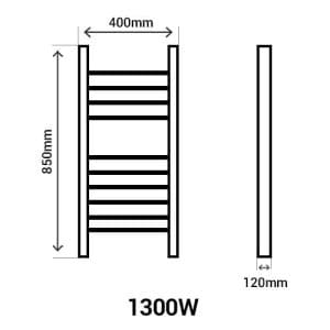 THERMOR Riva 4 étroit Sèche-serviettes blanc satin avec soufflerie 1300W - schéma avec dimensions