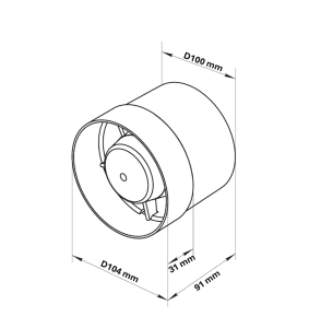 Dimensions de l'extracteur d'air entre gaine Autogyre TUBE D100