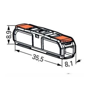 Mini borne de connexion rapide WAGO S221 InLine à levier pour fils souples et rigides - schéma avec dimensions