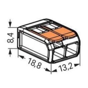 Borne de connexion automatique 2 fils WAGO S221 - schéma avec dimensions