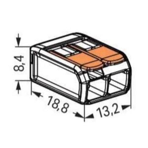 Mini borne de connexion rapide 2 entrées fils souples et rigides 0.5 à 6mm² WAGO S221 - schéma avec dimensions