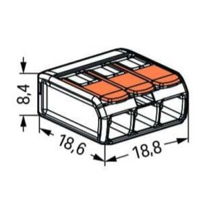 Mini borne de connexion rapide 3 entrées fils souples et rigides 0.5 à 6mm²- WAGO S221 - schéma avec dimensions