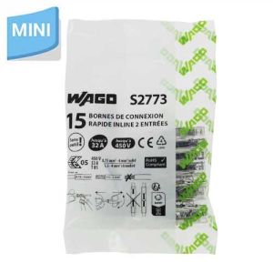 Sachet de 15 mini bornes de connexion rapide WAGO S2273 InLine pour fils rigides