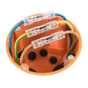 Mini borne de connexion rapide WAGO S2273 InLine pour fils rigides - photo bornes dans boîte d'encastrement