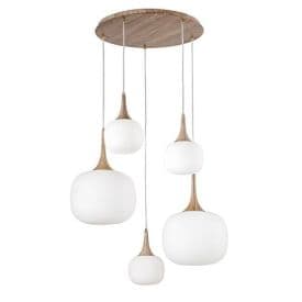 LUCE DESIGN Suspension 2xE27+3xE14 Jaipur 230V 200x70x70cm bois blanc  - I-JAIPUR-S5-BCO