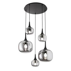 LUCE DESIGN Suspension 2xE27+3xE14 Jaipur 230V 200x70x70cm gris noir  - I-JAIPUR-S5-GR