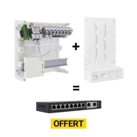 IKEPE Pack coffret de communication Grade 2TV 8RJ45 + Zone attenante + Switch Ethernet 10 ports, 8 ports 1 Gb PoE 120W