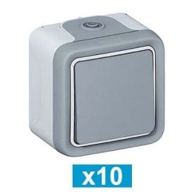 Lot de 10 Va et Vient LEGRAND Plexo étanche complet gris IP55 - 069711-L10