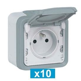 LEGRAND Lot de 10 Plexo Prise de courant 2P+T étanche complet gris IP55 - 069731-L10