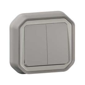 LEGRAND Plexo Interrupteur double va et vient ou bouton poussoir encastré complet étanche gris IP55 - 069815L