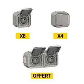 LEGRAND Plexo Cube 4 interrupteurs va-et-vient + 8 prises de courant + 1 double prise de courant gris