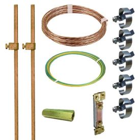 Kit PREMIUM de mise à la terre 2 piquets 1M + liaison jusqu'au tableau électrique + 5 colliers équipotentiels