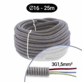 Gaine électrique ICTA préfilée 3G1,5 R/B/VJ D16 PROFIFLEX - Couronne de 25m