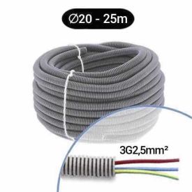 Gaine électrique ICTA préfilée 3G2,5 R/B/VJ D20 PROFIFLEX - Couronne de 25m