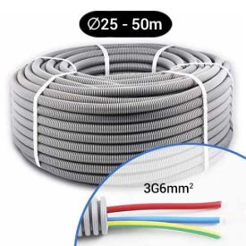 Gaine électrique ICTA préfilée 3G6 D25 R/B/VJ - Couronne de 50m