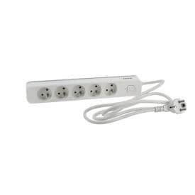 QUARX Multiprise 5 prises 2P+T avec interrupteur 16A blanc - Câble 1,5m - 6314F