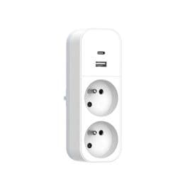 QUARX Multiprise murale Biplite 2 prises 2P+T 16A blanc avec prise USB A et C - 7241