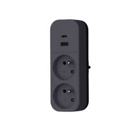 QUARX Multiprise murale Biplite 2 prises 2P+T 16A anthracite avec prise USB A et C - 7242