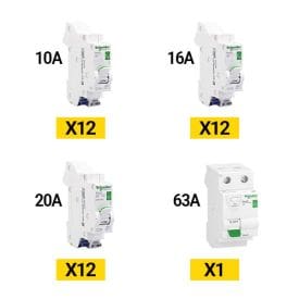 SCHNEIDER Resi9 XE auto 3 X 12 Disjoncteurs Ph+N de 10A - 16A - 20A + 1 Interrupteur différentiel 63A 30mA AC