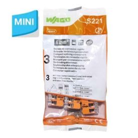 WAGO S221 3 mini bornes de connexion rapide 3 entrées fils souples et rigides 0.5 à 6mm² - 221-613